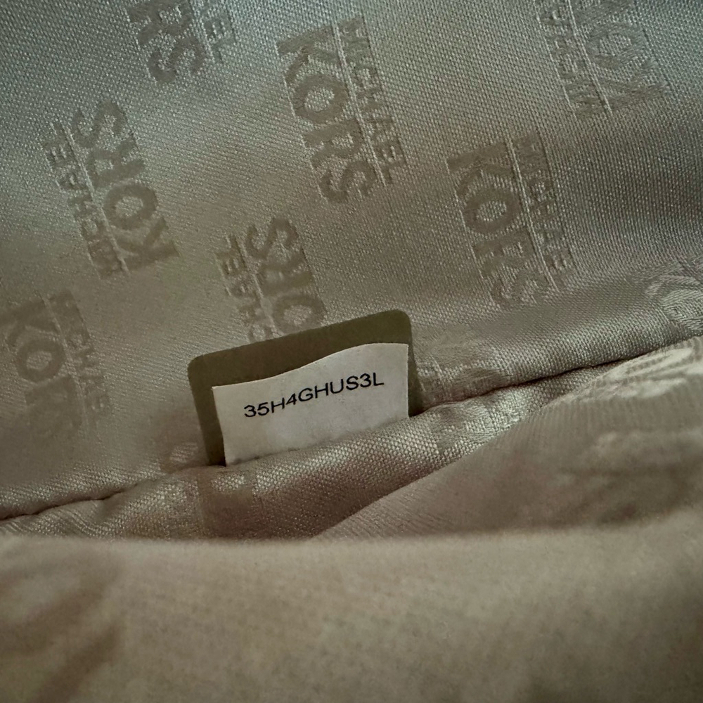 Women's Michael Kors Leather Large Hudson Satchel Tote Navy Blue Gold Logo - Picture 9 of 16